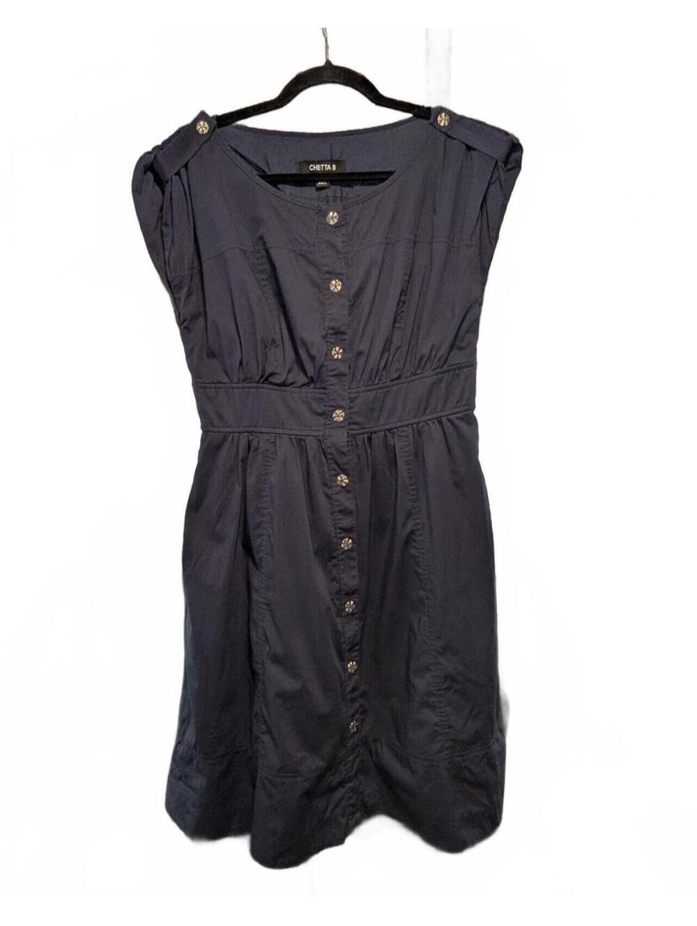 CHETTA B Button-Down Navy Blue Dress with Shoulder Detail - Size 8